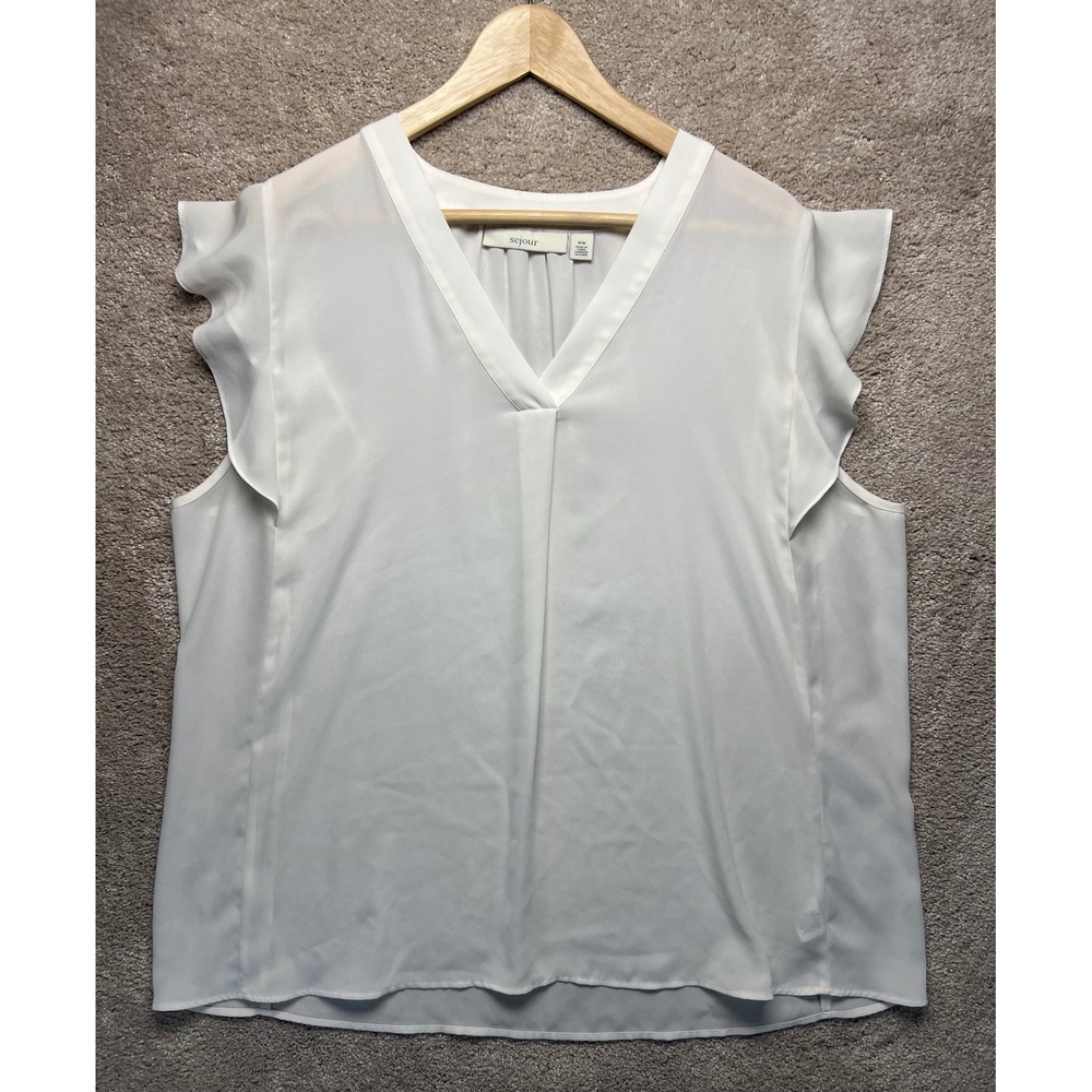 Sejour Ivory Flutter Sleeve V Neck Blouse Top Semi Sheer Womens Plus Size 16W